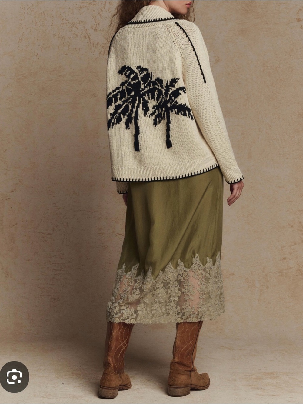 The GREAT. Cream Open-Front Cardigan with Black Trim